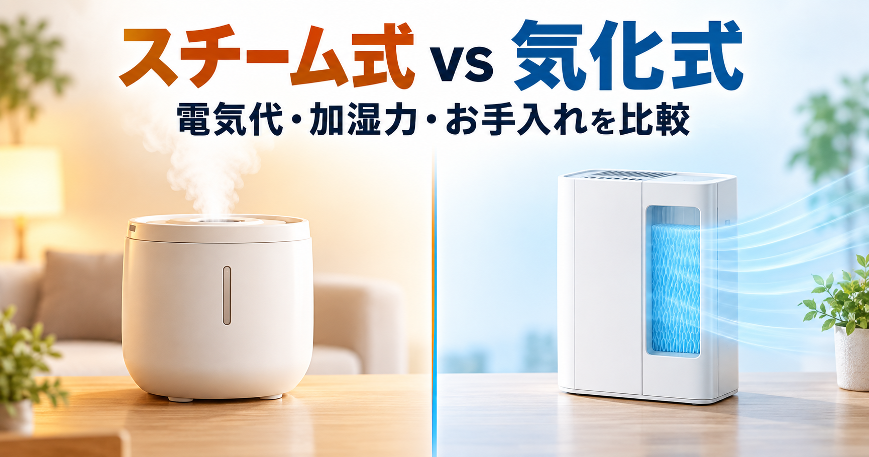 スチーム式と気化式加湿器の電気代・加湿力・お手入れ比較